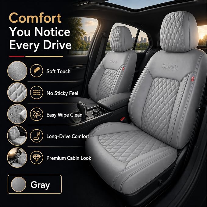 Gray High-Density Nappa Leather Automotive Car Seat Covers Full Set | Univerasal Fit,3D Contoured,Full Coverage,Waterproof,ThickTexture Nappa Leather,for most Suvs Trucks Sedans - Image 7
