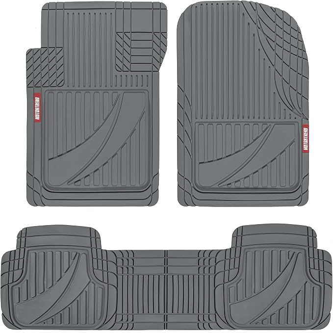 Motor Trend FlexTough™ Advanced Gray Rubber Car Floor Mats – Heavy Duty Trim to Fit All Weather Floor Mats for Cars Truck SUV - Automotive Car Interior Floor Liner Protection - Universal Fit by MotorTrend