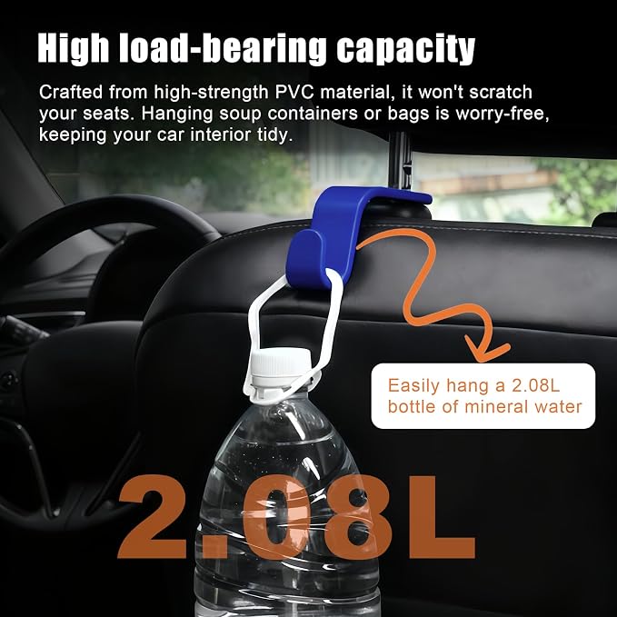 Purse Hook for Car, 4 PCS Car Purse Hook Headrest Hooks, 360° Rotatable Back Seat Storage Organizer, Universal Vehicle Seat Hanger for Purses, Handbags, Grocery Bags, Water Bottles, Blue - Image 4
