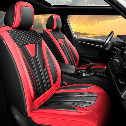 Fit Murano Car Seat Covers Premium Leather for Nissan Murano 2007-2025 2026. Waterproof， Breathable, Scratch-Resistant & All-Weather Seat Cushion Protector（Full Set,Red&Black by Unknown
