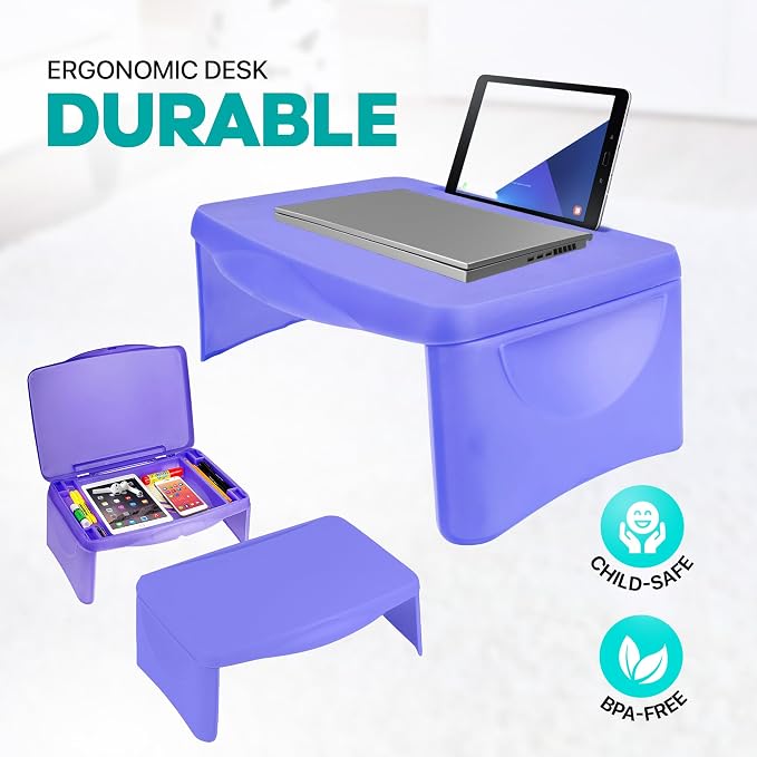 MAVOCRAFT Foldable Kids Lap Tray with Storage - Portable Lap Desk Kids & Adults - Kids Lap Desk for Breakfast in Bed, Serving Tray, Car Desk & Gaming (Purple) - Image 7