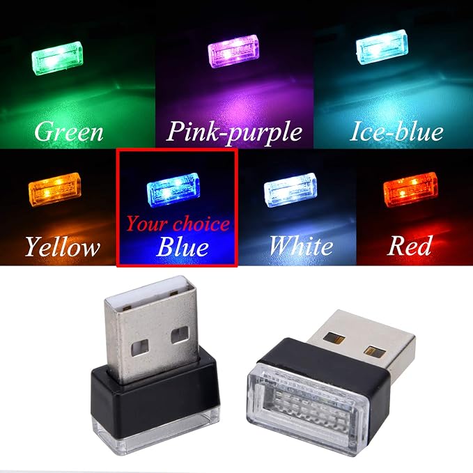 Febrytold 2 Pcs Blue Universal Mini USB LED Car Interior Ambient | Features Eye-friendly Design, Compact and Lightweight, Durable and Handy, Ultra-low Energy Consumption, and Eco-friendly - Image 2
