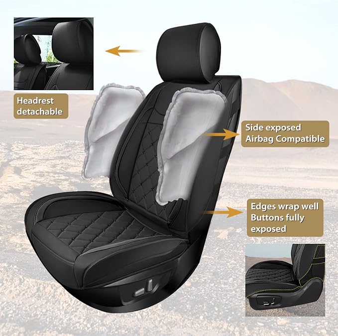 Nilight 5 Car Seat Covers Waterproof Faux Leather Cushions Universal Fit | 5 Passenger Cars Hyundai Honda Accord Kia Civic Corolla Camry CR-V RAV4 Fusion SUV Truck (Full Set, Black) - Image 2