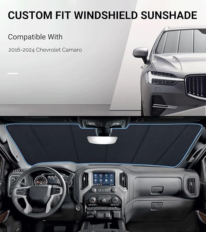 Pigenius Windshield Sunshade for Chevrolet Camaro 2016-2024 Front Window Sun Shade - Safeguard - Image 2