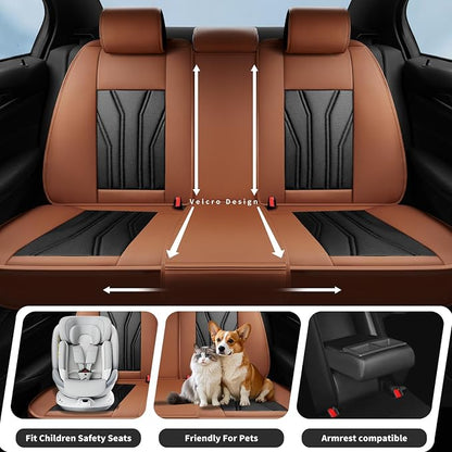 Fit Versa Car Seat Covers Premium Leather for Nissan Versa 2009-2025 2026. Waterproof， Breathable, Scratch-Resistant & All-Weather Seat Cushion Protector（2 Front Seats,Brown&Black - Image 3