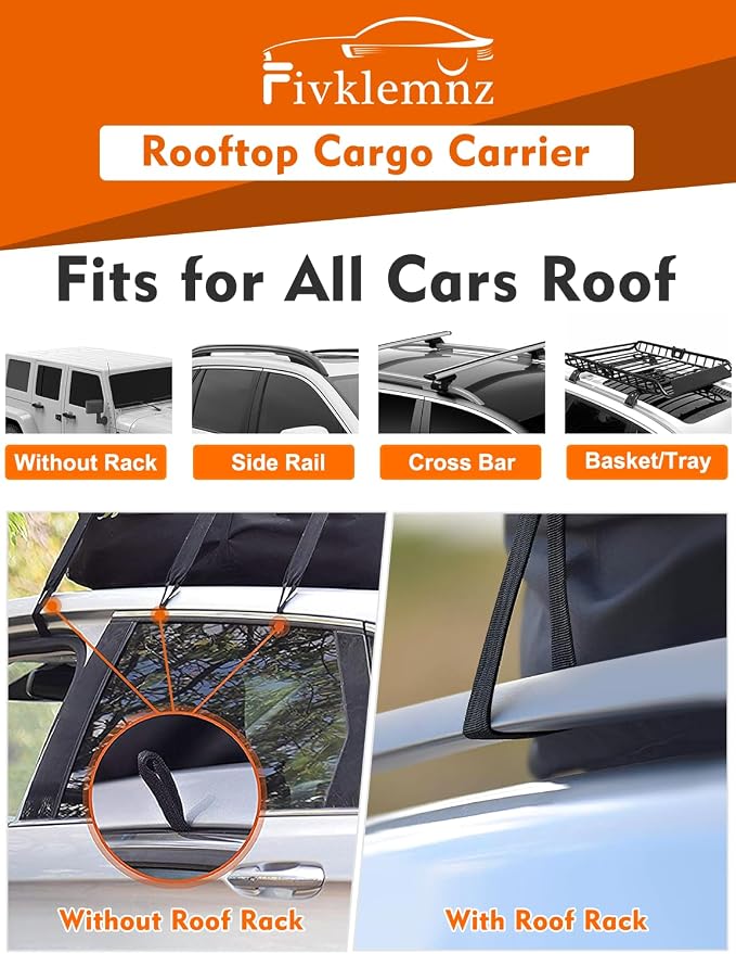 30 Cubic Rooftop Cargo Carrier Waterproof Soft Car Roof Bag | for All Top of Vehicle with/Without Rack Includes Topper Anti-Slip Mat + Reinforced Straps + 6 Door Hooks + Luggage Lock - Image 4