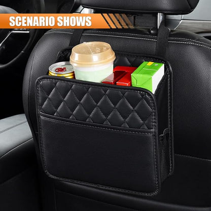 LAINLOY Classic Car Backseat Organizer, Black, 8L Capacity, Foldable, Hanging Mount, PU Leather, Unisex, 1 Count - Image 7