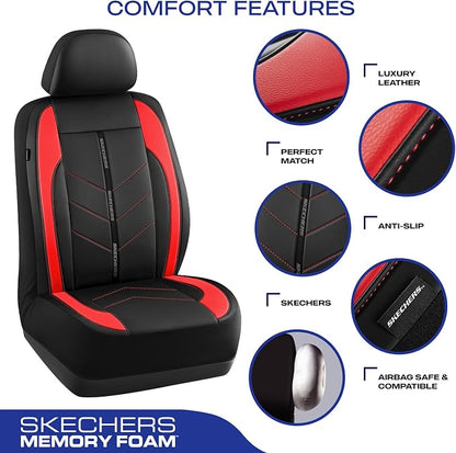 Skechers Car Seat Covers,Luxury Faux Leather Seat Covers,Waterproof Anti Slip Car Seat Protector Front Seats,Car Accessories Airbag Universal Fit for Most Cars,Vans,Trucks,SUV,Red - Image 3