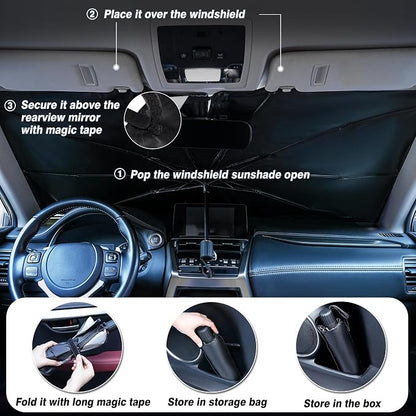 Car Windshield Sun Shade Umbrella Reflector Foldable Window Shade | Blocks UV Rays,Keep Car Interior Cool,Universal Fits SUV,Hatchback,Truck,MPV,Storage bag,57"L x 31.5"W,Car Accessories - Image 6