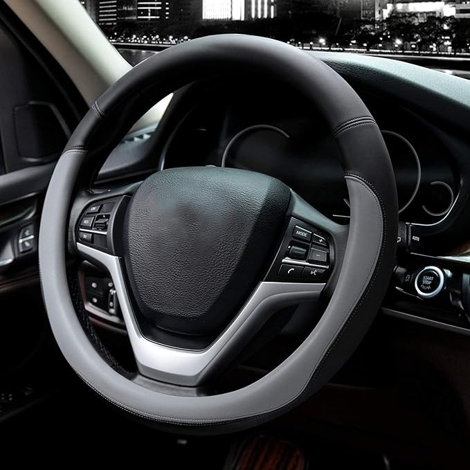 Microfiber Leather Steering Wheel Covers Universal 15 inch (Gray) - Image 2