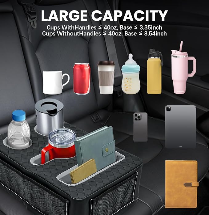 Car Cup Holder Back Seat Cup Holder for Car Truck Bed Organizer | Boat Couch Sofa Cup Holder Tray Expander Auto Rear Seat Organizer Storage PU Leather for Coffee Drinks Snacks Remote Phone - Image 2