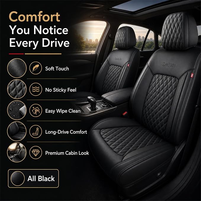 Black Thick Nappa Leather Automotive Car Seat Covers Set of 1 | Univerasal Fit,3D Contoured,Full Coverage,Waterproof,ThickTexture Nappa Leather,for most Suvs Trucks Sedans - Image 6