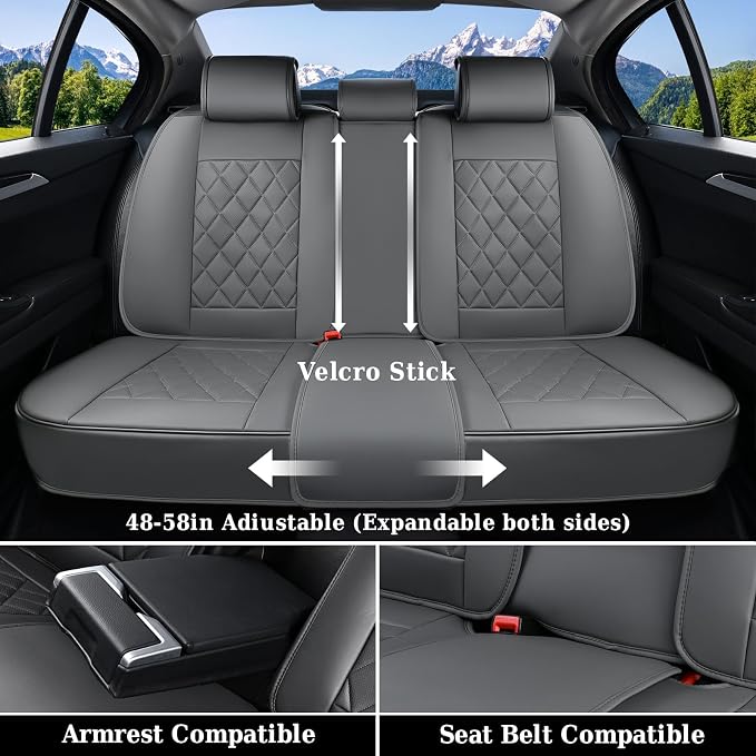 Coverado Car Seat Covers Full Set, Luxury Faux Leather Seat Covers for Cars, Waterproof Car Seat Protector, Gray Car Seat Cover, Universal Automotive Seat Covers Fit for Most Sedan SUV Trucks - Image 3
