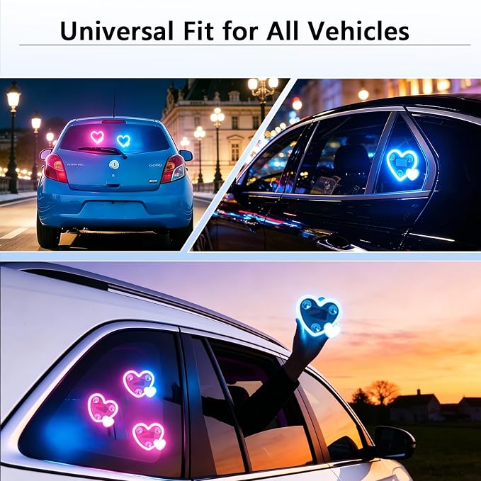 Solar Powered Heart Light for Car (2pc Pink) | 2pcs Led wireless lamp with 6 modes vibration sensor, auto light activation, romantic gift for couples interior decor - Image 4