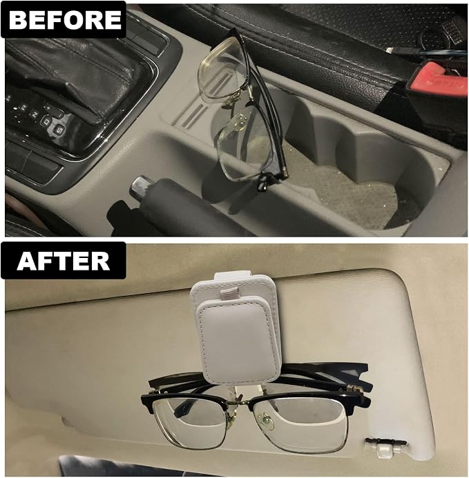 2 Pack Magnetic Leather Car Sunglass Holder, Beige | Leather Glasses Eyeglass Hanger Clip for Car, Sunglass Clip Glasses Holder for Car Visor - Image 7