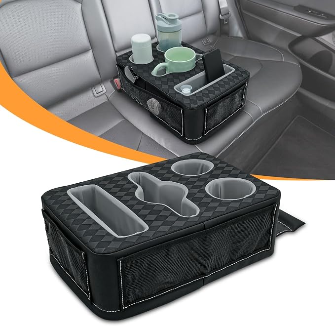 Car Cup Holder Back Seat Cup Holder for Car Truck Bed Organizer | Boat Couch Sofa Cup Holder Tray Expander Auto Rear Seat Organizer Storage PU Leather for Coffee Drinks Snacks Remote Phone by HmmtyRack