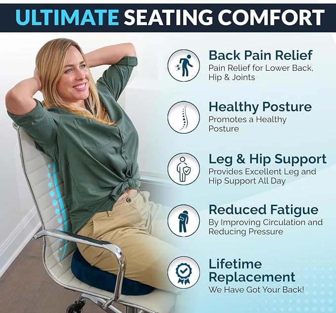 ComfiLife Doctor Recommended Seat Cushion - Premium Gel & Memory Foam Office Chair, Car Seat, Lifting Cushion - Chair Cushions for Back & Sciatica Relief - Seat Cushions for Office & Desk (Navy) - Image 5