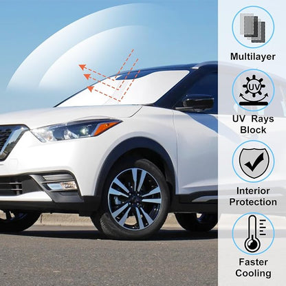 Windshield Sun Shade for 2018-2024 Nissan Kicks Accessories | Full covered, Block UV Rays, Reduce Heat, Easy to install, Keep Car Cooler - Image 2