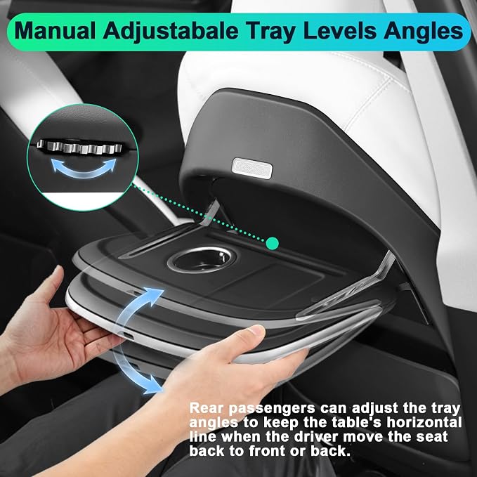 Tray Table for Tesla Model Y Model 3, Folding Seat Back Food Tray for Tesla | Premium Leather Tesla Table, Ambient Lighting,Adjustable Tray Angles, Tesla Seat Back Tray Table Desk for Food Eating, Laptop - Image 6