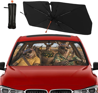 Kangaroo Car Windshield Sun Shade Umbrella Bendable Handle Foldable Funny Beer Kangaroo Sunshade for Car Windshield Block UV Rays Keep Vehicle Cool for Most Sedans SUV Trucks Cars 57"x30" - Image 4