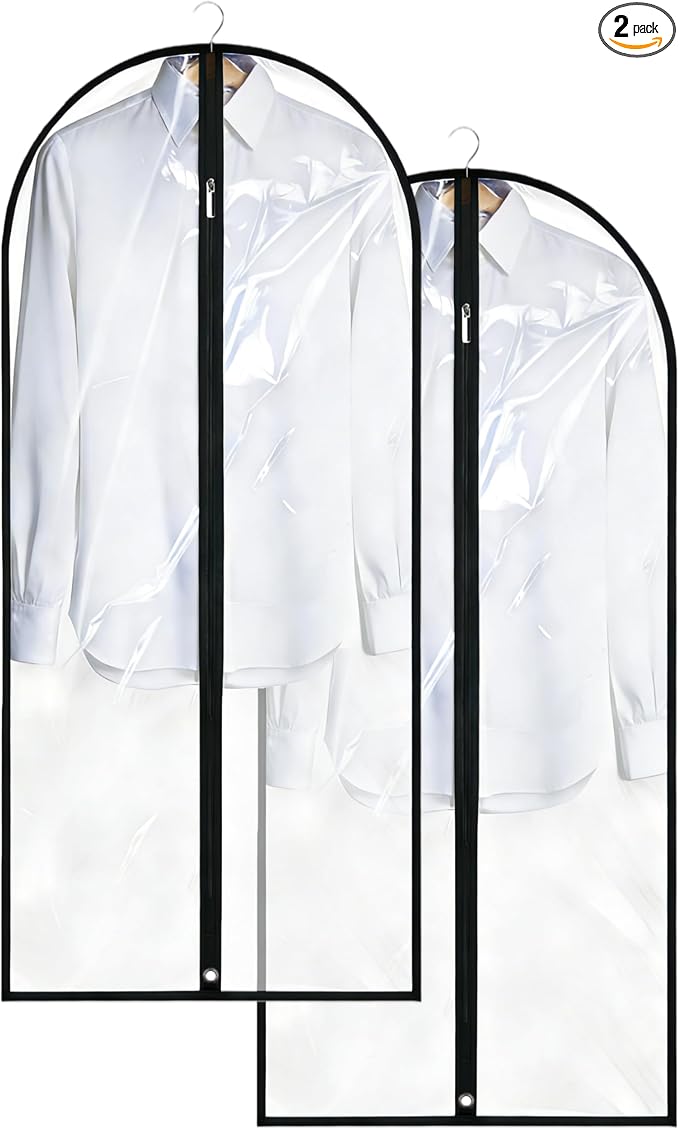 Dress Bags for Gowns Long, 60'' Garment Bags for Hanging Clothes, Suit Bag Cover for Storage and Travel, 2 Pack (Clear) by LXLOVESMEggRings