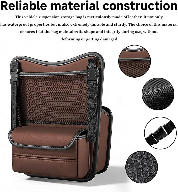 Car Organizer Storage Between Seats, Car Purse Holder, Nappa Leather Front Seat Storage Bag with Tissue Holder, Large Capacity Auto Console Organizer for Document Phone Wallet Snack (Brown) - Image 3