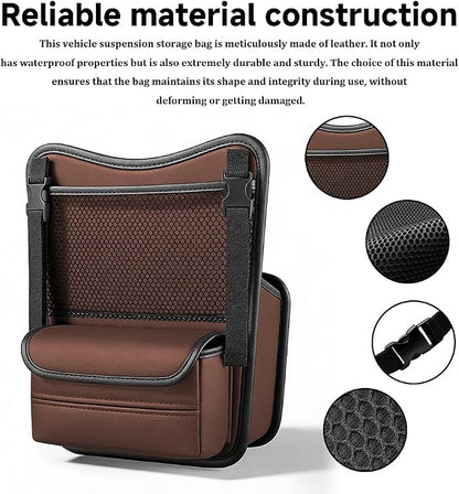 Car Organizer Storage Between Seats, Car Purse Holder, Nappa Leather Front Seat Storage Bag with Tissue Holder, Large Capacity Auto Console Organizer for Document Phone Wallet Snack (Brown) - Image 3