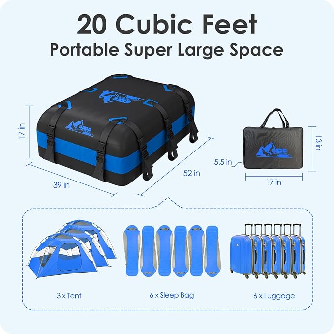 Car Rooftop Cargo Carrier Bag 15-20 Cubic Feet(20Cu.Ft-Blue) - Image 6