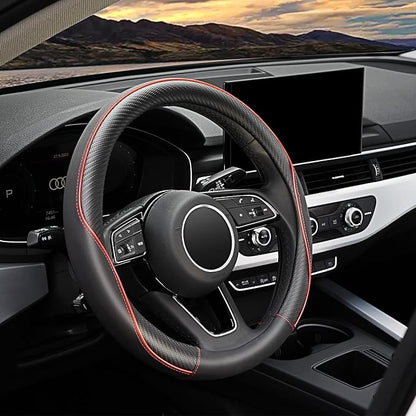 YHONGJT Soft Microfiber Leather Anti-Slip Car Steering Wheel Cover, Universal 15 Inch, Fit Vehicles, Sedans, SUVS, Vans, Trucks - Black with Red Line by Unknown