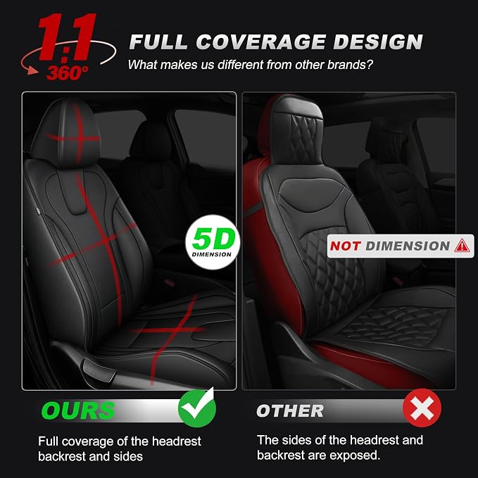 TTX LIGHTING Custom Fit Front Seat Covers for Hyundai Elantra 2016-2025 | Original Seat Pattern Faux Leather Waterproof Car Seat Protectors Airbag Compatible 2-Piece Set - Image 5