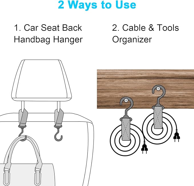 Wisdompro 2 Pack Car Seat Headrest Hook, Multi-Purpose Hanger for Stroller | Adjustable & 360° Rotating, Large to Hang Grocery Bag, Garment Bag, Handbag, Purse, Coat, Clothes, Traveling, Sports, Black - Image 4