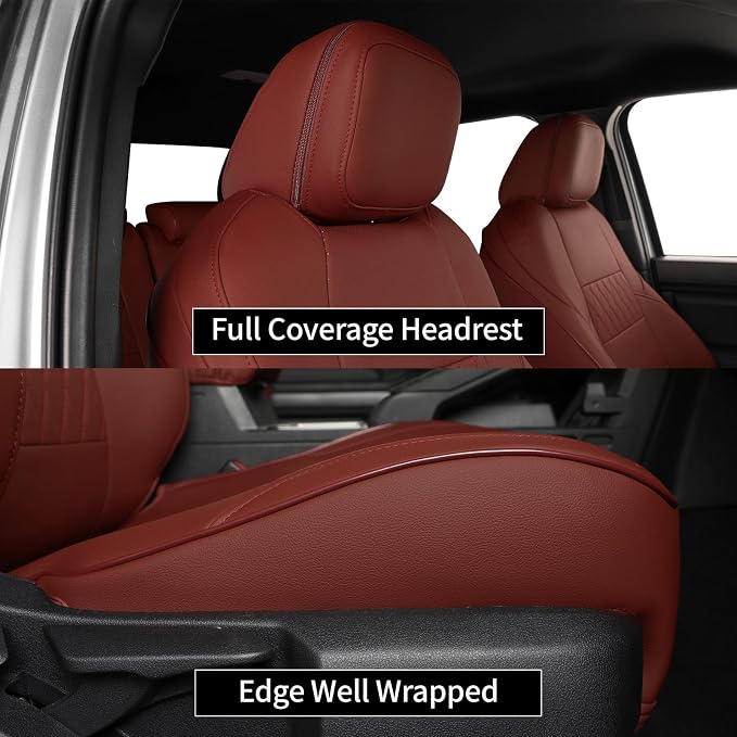 EKR Tacoma Seat Covers Custom Fit for Toyota Tacoma (Only for Hybrid) 2024 2025 2026 Double cab TRD Sport/TRD Off-Road/Limited/Trailhunter -Truck Seat Covers Full Set,Faux Leather(Burgundy) - Image 2