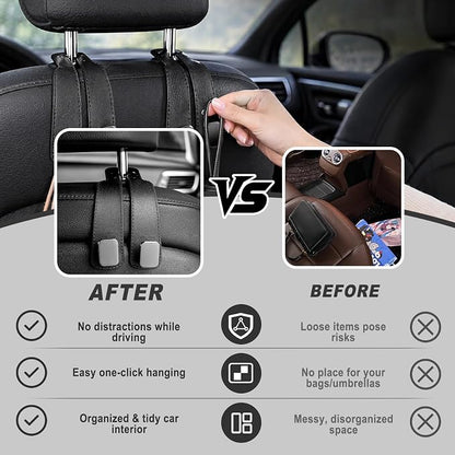 Headrest Hooks for Car 2 Pack, Upgraded Double Metal Hooks with Leather Cover, Car Seat Back Storage Organizer with Anti-Drop Design, for Purses, Handbags, Coats, Groceries (style1) - Image 5
