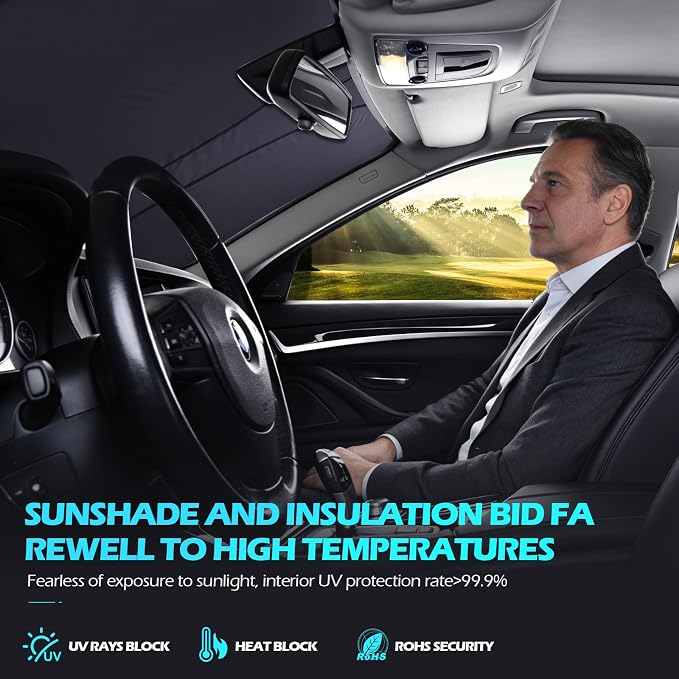 FLORICH Car Windshield Sunshade Reflective Car Sun Protection Blocks 99% Heat & Keeps Interior Cool Foldable Sun Visor Cover Universal Fits Cars, SUVs, Trucks Accessories for Summer 59"x33" - Image 6