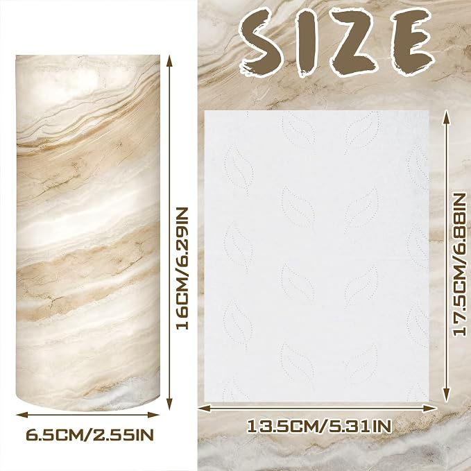 Geyoga 4 Pack Car Tissue Holder Marble Print Car Tissues Cylinder, Brown | Round Paper Boxes with 50 Facial Paper Towel, Per Box for Brown Refill Round Container for Home Office Travel Gift - Image 2