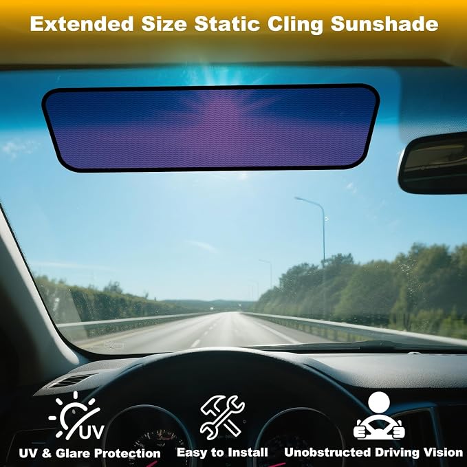 XCBYT Static Cling Window Shades, Semi-Transparent Glare Blocker | Reposition as sun moves to block glare. Clean glass perfectly before use. for Windshield & Side Windows (15.75" x 7.09") - Image 8