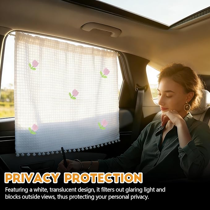 Wuyaoyao 2PCS Car Window Curtains, Cute Blockout Car Side Window Shade Privacy Curtains for Baby with Suction Cups, Vehicle Sun Shade Blocker for Windows, UV Protection & Glare Shield (Tulips) - Image 6