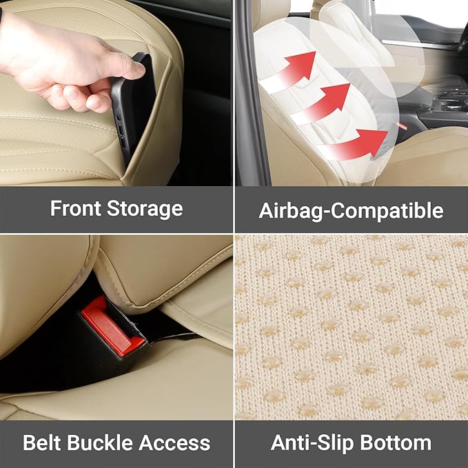 Coverland Premium Car Seat Covers Full Set Waterproof Interior Protector | Airbag Compatible Non-Slip Seat Cover for 2007-2010 Honda CR-V [Full set Beige - Size Chart X71] - Image 6