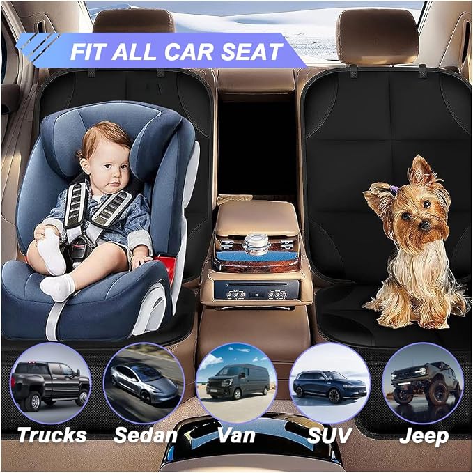 Baby Car Seat Protector for Child, Waterproof Baby Car Seats Cover with Non-Slip Backing, 600D Fabric Car Seat Mat with Thickest Padding & Mesh Pockets for Baby Pet (2PCS) - Image 6