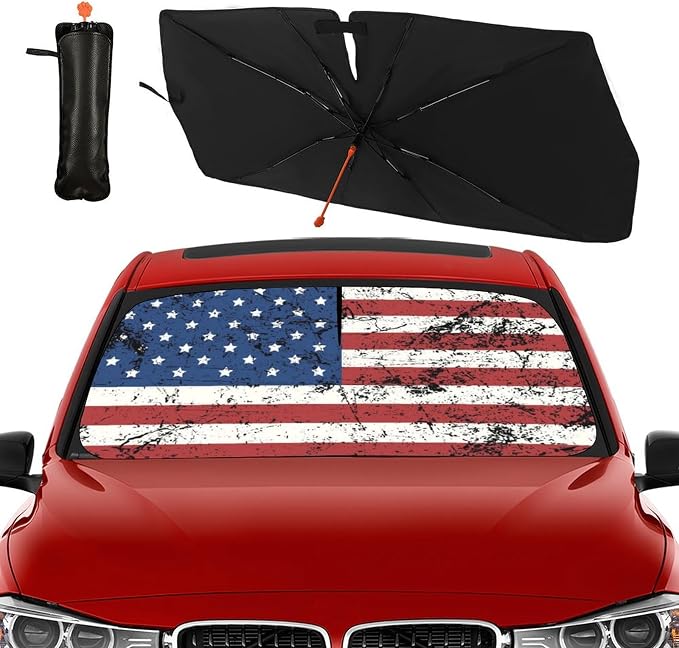 Socira American Flag Car Windshield Sun Shade Umbrella Patriot Sunshade | Foldable Front Window America Auto Windshield Sunshade Covers USA Car Accessories Protect from Sun Rays Heat 57'' X 30'' - Image 9