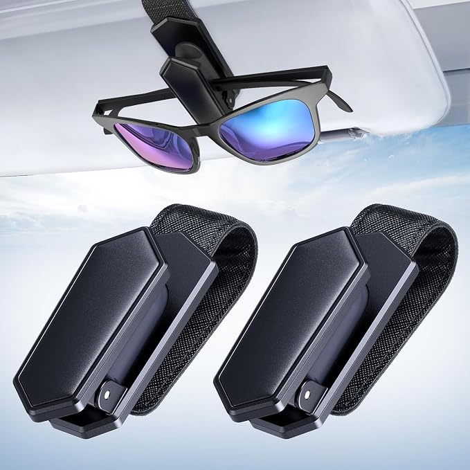 Veharvim Sunglass Holder for Car (One-Handed-Operation, Gentle & Secure Hold, Silicone Padded, Universal Fit, Metal Clip) Visor Sunglass Holder Clip,Visor Sunglass for Car (Black, 2 Pack) by Veharvim