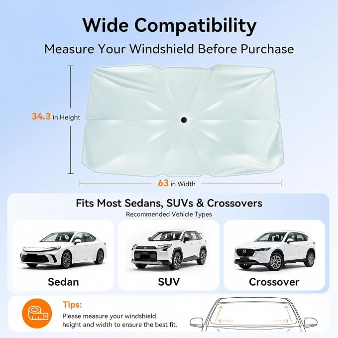 Windshield Sun Shade Umbrella, Large, Green and White, 99% UV Protection | Heat Insulation and Cooling, for Cars SUVs Trucks and Vans, Storage Bag Included, Flexible Fiberglass Ribs, for Daily Parking - Image 2