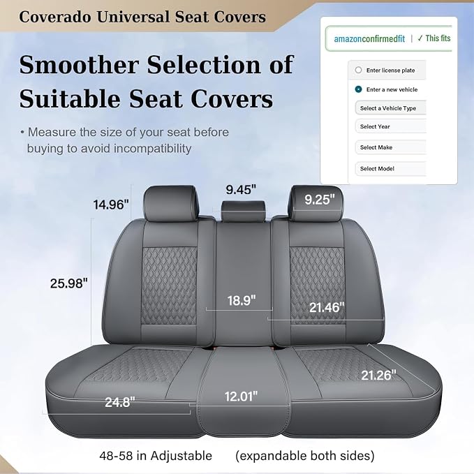 Coverado Rear Seat Covers, Leather Back Seat Cover for Car, Universal Waterproof Automotive Seat Cushion Protector for Most Cars Trucks SUV (Coffee) - Image 4