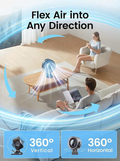 Clip on Fan, Rechargeable USB Fan with Sturdy Clamp, LED Display, 100 Speeds, 3000mAh Battery, 360° Rotation, 5.5 Inch Portable Fan for Stroller Bed Camping Treadmill Car Black - Image 7