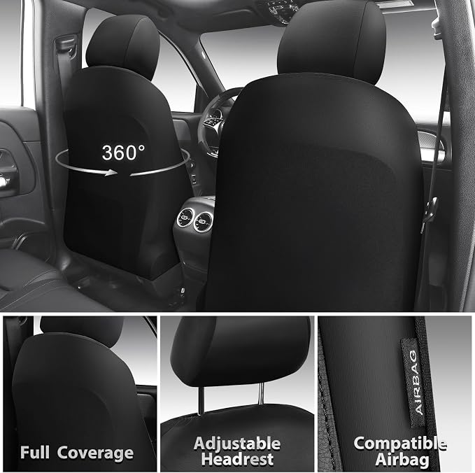 CAR PASS Memory Foam Car Seat Covers,Air Cool Mesh Thick Seat Covers Front Seats,Black Metal Film Leather Seat Cover for Car,Universal Automotive Comfort for Most Car,Truck,Airbag Compatible,All Black - Image 2