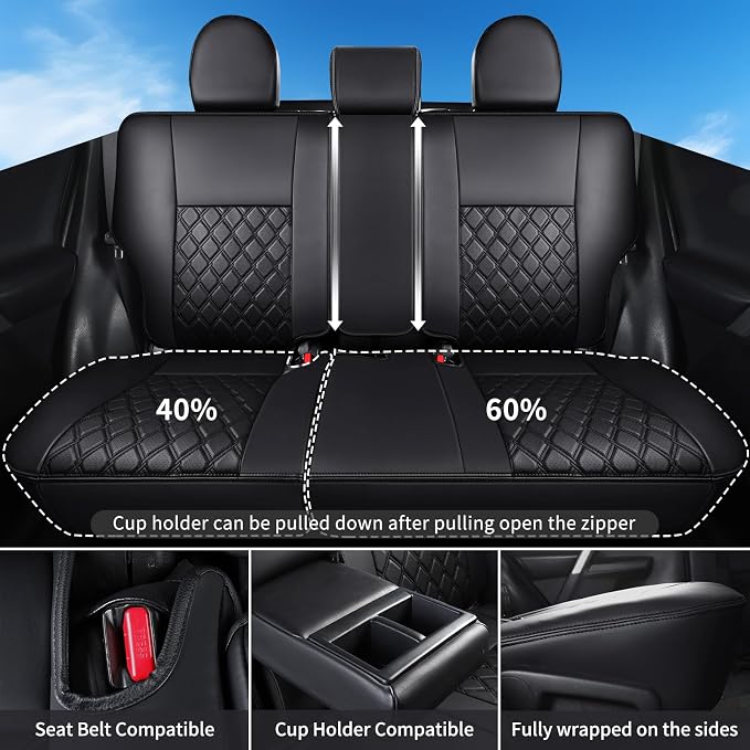Huidasource Car Seat Covers Fit for Toyota RAV4, Full Coverage Waterproof Leather Seat Cushion Covers Full Set Fit for 2013-2018 Toyota Rav4 XLE LE XLE Premium Limited (Not for Hybrid, Black) - Image 2