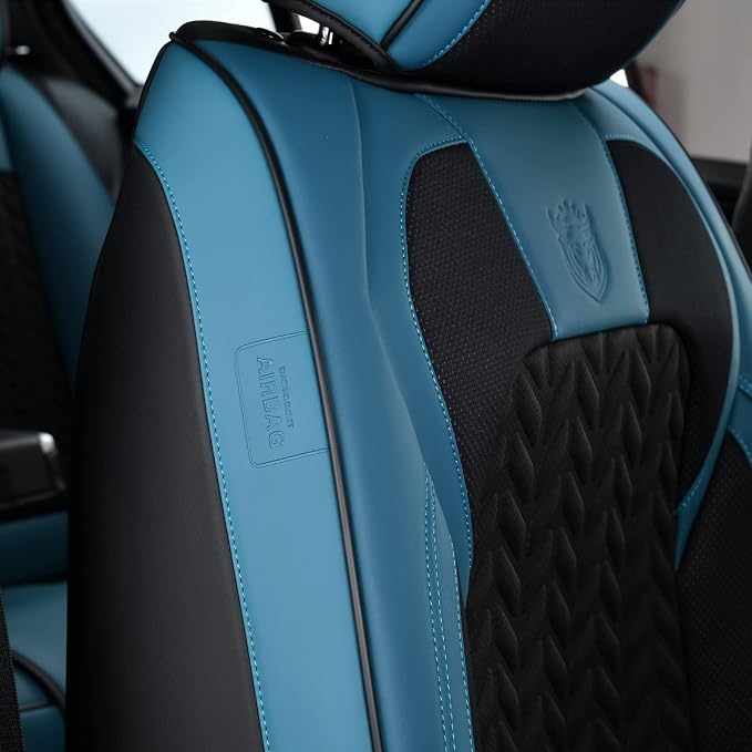 Coverado Car Seat Cover Winter, Front Seat Cover, 2PCS Car Seat Protector, Seat Covers for Cars, Breathable Faux Leather Car Seat Cushion, Car Seat Protector, Blue Car Seat Covers Fit Most Vehicles - Image 7