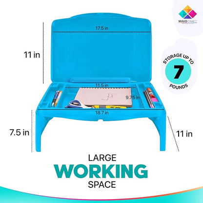 MAVOCRAFT Foldable Kids Lap Tray with Storage - Portable Lap Desk Kids & Adults - Kids Lap Desk for Breakfast in Bed, Serving Tray, Car Desk & Gaming (Blue) - Image 2