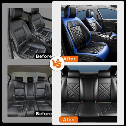 Soul Car Seat Covers Fit for Kia Soul 2010-2026, Premium Full Coverage Leather Automotive Seat Protectors, All Seasons Waterproof Breathable, Airbag Compatible, Full Set Seats, Black-Blue - Image 6