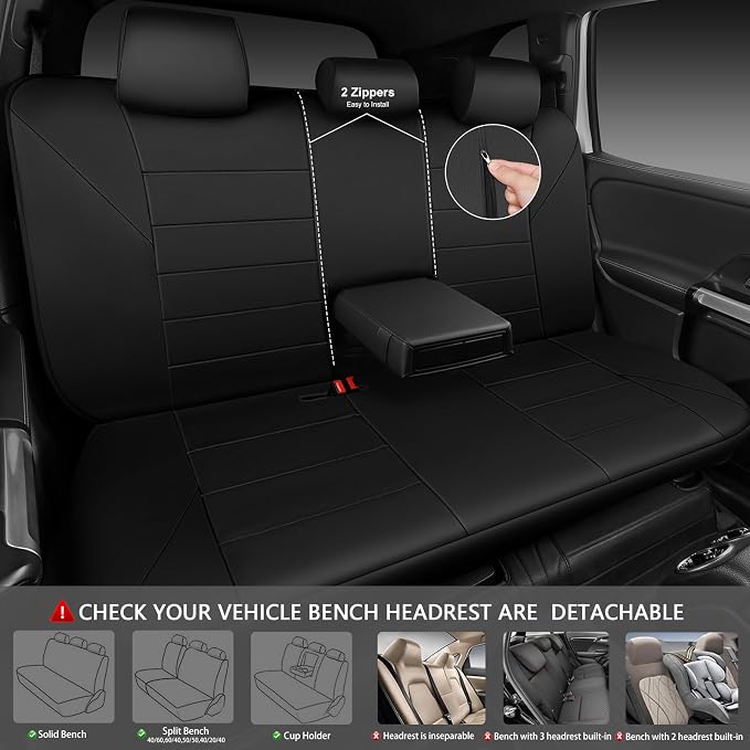 CAR PASS Neoprene Back Seat Cover, Universal Waterproof Bench Rear Seat Cover Universal Wetsuit Car Seat Cover Fit 95% Automotive Interior Covers for Cars Sedans SUVs (Rear,All Black) - Image 2